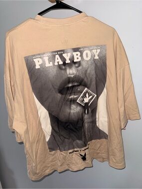 Missguided + Beige Playboy Graphic Short Sleeve Tee
